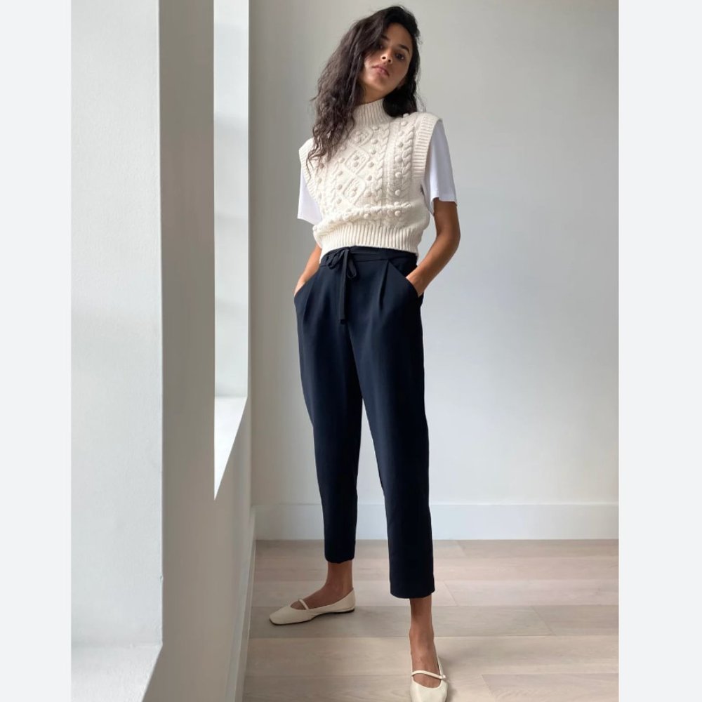Aritzia Wilfred Black Allant Pant Cropped Tie-waist Pant